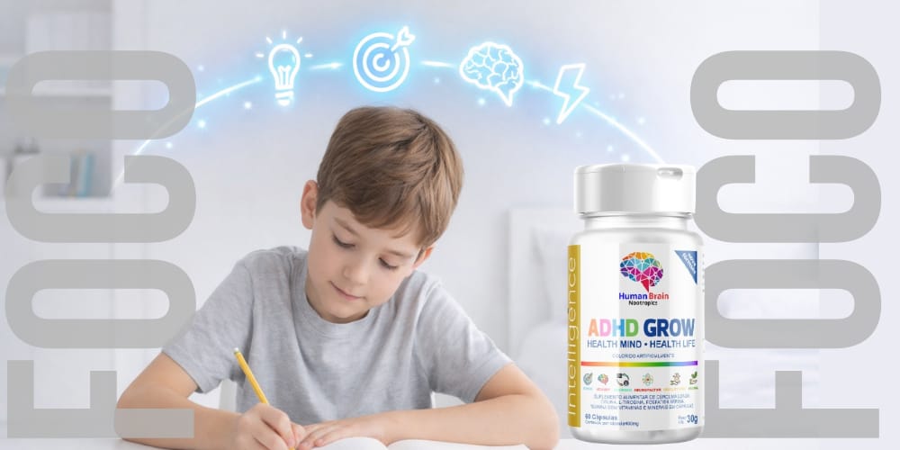 ADHD Grow suplemento infantil para foco, atenção, aprendizado e desenvolvimento cognitivo em crianças